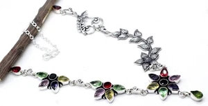 Amethyst & Citrine Gemstone 925 Sterling Silver Jewelry Necklace Size-17-18 - Picture 1 of 7
