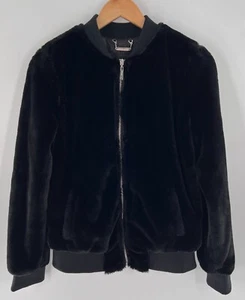 JouJou Women's Small Black Faux Fur Bomber Jacket Pockets - Picture 1 of 14