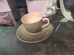 Villeroy & Boch Mettlach Green White France Vintage 1 Plate Teacup Duo Set Retro - Picture 1 of 13