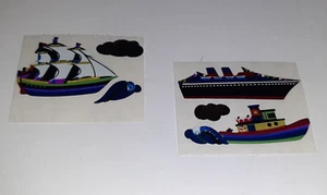 Vtg 80s Stickers Sandylion x2 Mods Boats Ships Tug Cruise Sailing 1988 Metallic - Picture 1 of 4