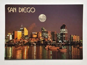 San Diegos Harbor Skyline at Night with a Full Moon California Postcard Unposted - Picture 1 of 3