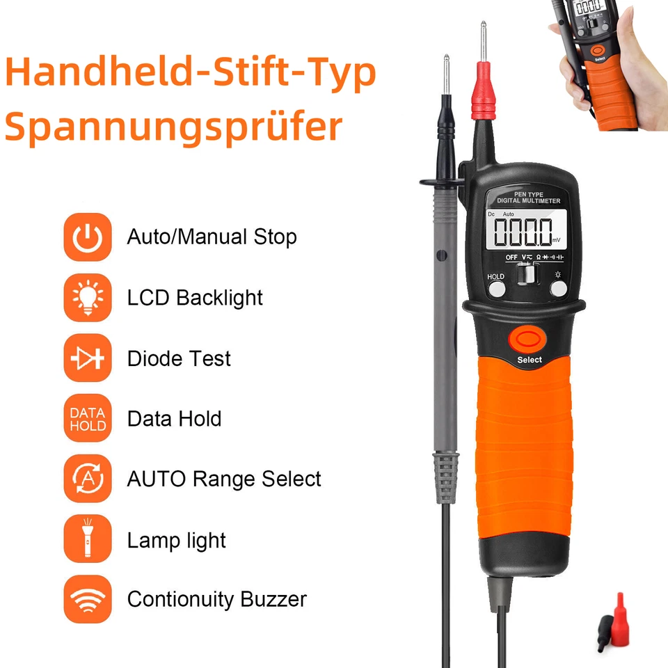 Handheld Multimeter Digital Stift AC DC 600V Stromspannung Durchgangsprüfer 60MΩ - Bild 1 von 4