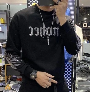 Nuevo Hombres Lujo Alas de Diamante Estrás Moda Negro Blanco Sudadera con Capucha Alta Calidad - Imagen 1 de 16