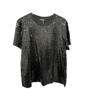 Camiseta Top Blusa DKNY Allover Lentejuelas Nueva con Etiquetas Negra P9SHJ467 Pullover Talla XL - Imagen 1 de 8