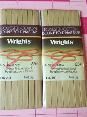 复古 Wrights Tan 73 双折偏置胶带 2 包 8 码总计全新 — 第 1/2 张图片