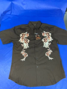 Knockout Denim Herren 2X Braun Bestickt Kurzarm Button Down Hemd Neu - Bild 1 von 8