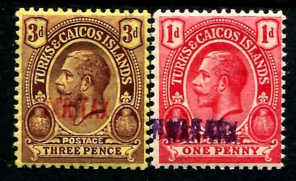 TURKS & CAICOS 1917-19 IMPUESTO DE GUERRA SG145 y 149b Foto 1 de 1