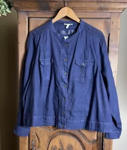 NWT Maurices Women's Plus Size 1 Blue Chambray Snap Up L/S Shirt Jacket - Picture 1 of 11