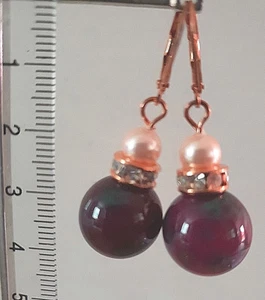 Copper tone earrings with green and red moss agate beads - Picture 1 of 1
