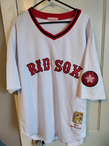 Mitchell & Ness 1975 Boston Red Sox #27 Carlton Fisk Baseball Jersey Size 52 Cover