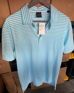Nuevo con etiquetas Camisa Polo de Golf Dunning Para Hombres Pequeña Azul Turquesa Rayas Manga Corta - Imagen 1 de 3