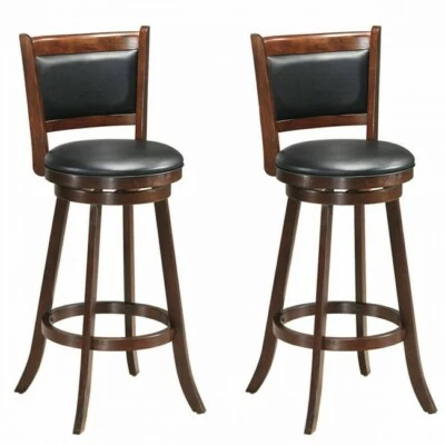 Set of 2 Swivel Bar 29" Height Stool Wood Dining Chair Rubberwood Barstool Brown - Image 1 of 4