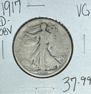 1917-D OBV. WALKING LIBERTY SILVER HALF DOLLAR~ VG ~NICE COIN~ - Picture 1 of 2