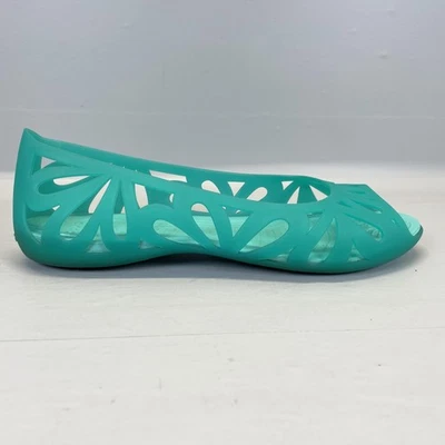 Crocs Adrina III Sandals Womens Size 9 Green Peep Toe Jelly Cutout Slip On Shoes - Image 1 of 4