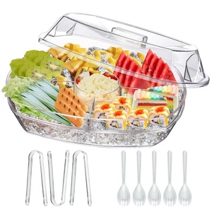 MHEOMTME Ice Chilled Party Platter 15 Inch Clear Veggie Fruit Trays with Lid ... - Picture 1 of 6