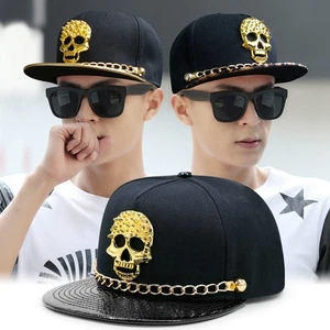 Skull Rivet Hip Hop Baseball Cap Hip Hop Flat-brimmed Cap - Picture 1 of 12
