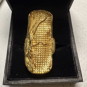 Gold Tone Statement Ring Bronzo Israel Rectangular Tree Life Sz 9 - Picture 1 of 8