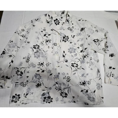 BonWorth White Floral Button Up Long Sleeve Blouse Women's Top XL - Image 1 of 4