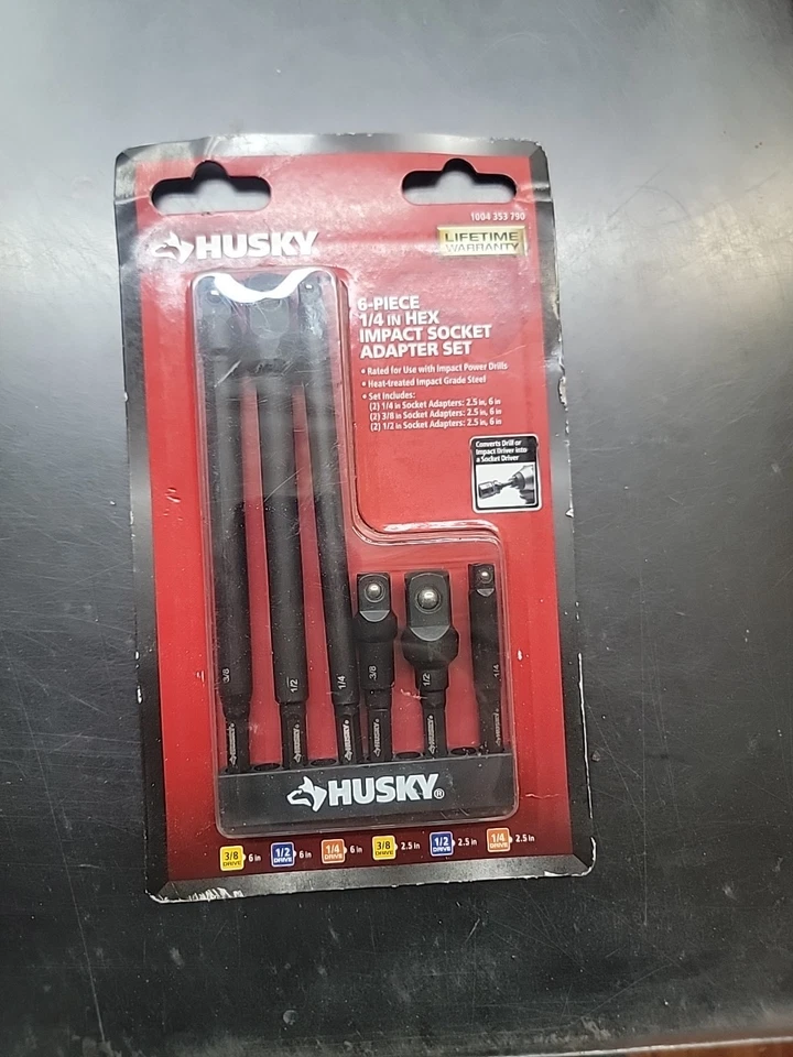 Husky nuevo 1/4 pulg. Juego de adaptadores de enchufe para atornillador de impacto de accionamiento (6 piezas)   Foto 1 de 2