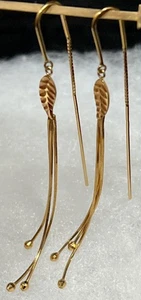 18K Solid Yellow Gold Drop Dangle Earrings Tassel -3.23 Grams—marked 750 - Picture 1 of 12
