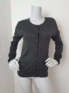 HALOGEN Cardigan Size M/UK 10-12 Charcoal Grey 50% Merino Wool Pockets Button Up - Picture 1 of 8