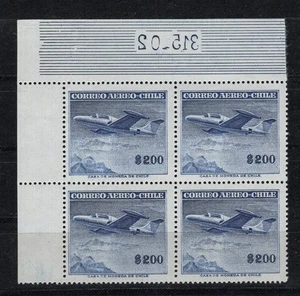 CHILE 1955 Sc.C188 Comet Air 200p NO wmk. MNH Block 4 Eckblechplatte 315-02 - Bild 1 von 1