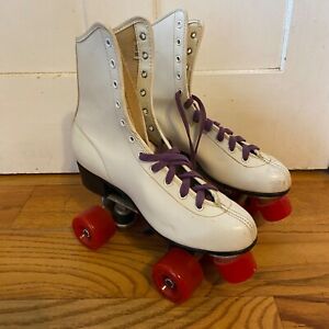 Vintage Roller Derby Size 8 Women's White Roller Skates Urethane 28 Wheels