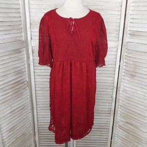 NEW Suzanne Betro XL Babydoll Dress Burgundy Short Sleeve Embroidery Lace Mesh - Picture 1 of 12