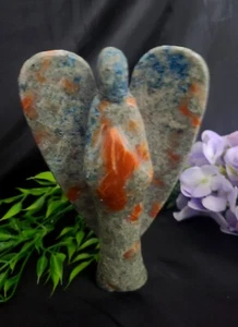 Rare 6" 642g Sunstone & Blue Apatite Praying Angel Crystal Stone Carving Statue - Picture 1 of 15