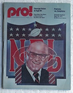 Miami Dolphins at New England Patriots 28 de septiembre 1975 programa; George Halas - Imagen 1 de 3