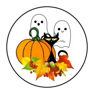 Halloween stickers, labels, tags, pumpkins, black cat, ghosts, fall, autumn - Picture 1 of 1