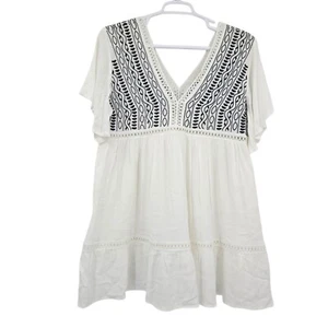 Velzera Women's Plus Size V-Neck Embroidered Dress Off-White 1XL - Picture 1 of 14