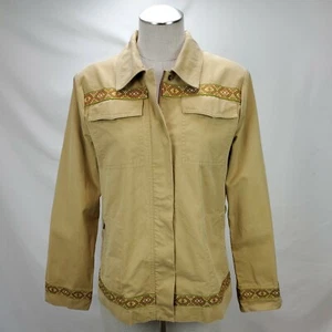 Sundance Catalog Womens Southwest Jacket Size 6 Khaki Brown Full Zip Ribbon Trim - Picture 1 of 6