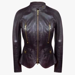 ICEBERG Women Brown Leather Jacket SIZE S Womens Leather Jacket Bomber - Picture 1 of 6