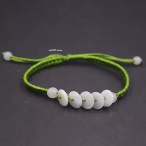 Pulsera de punto de cuerda verde para mujer de jadeíta natural con círculo de la suerte - Imagen 1 de 3