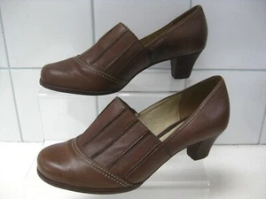 CLARKS SHOES 4 courts brown leather heeled loafers retro comfort HANDCRAFTED - Picture 1 of 10