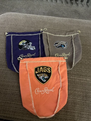 NFL Jacksonville Jaguars 3 Bag Set Of Logo’d CROWN ROYAL BAG  1 Liter 9X7 Cover