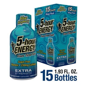 5-hour ENERGY Shot, Extra Strength Blue Raspberry 15Count B Vitamins Amino Acids - Picture 1 of 7