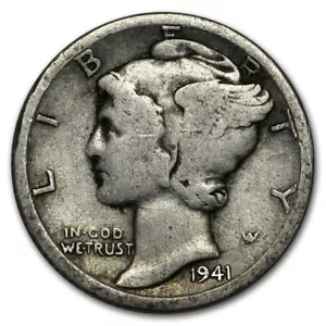 1941 D Mercury Silver Dime VG 90% Silver 10c Very Good - Picture 1 of 2