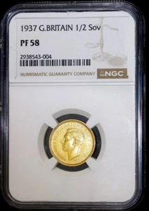 1937 Great Britain, 1/2 Sov Half Sovereign, Proof Gold Coin George VI NGC PF58 - Picture 1 of 2