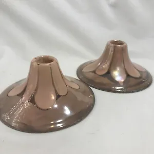 Vintage Pair Neilsen's Candlestick 80s Hand painted Pink, Iridescent, & Platinum - Picture 1 of 10