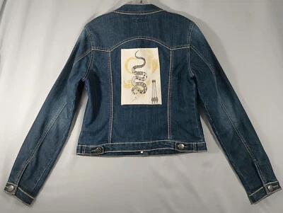 Chaqueta vaquera azul pequeña Earl Jean para mujer botones múltiples bolsillos envío rápido  Foto 1 de 4