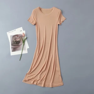 Women's Sleepwear 100 Silk Bottom Dress Long Nightdress Round Neck Slip Dress - Picture 1 of 26