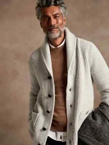 NEW Banana Republic XS Shawl-Collar Cardigan XS Light Grey #765318 $200 - Picture 1 of 5