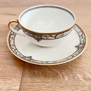 Vintage Theodore Haviland Limoges France Tea Cup & Saucer Pink Rose Gold Trim - Picture 1 of 5