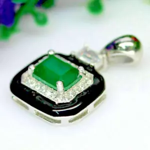 Silver Pendant Emerald Doublet Genuine Natural Gem Solid Sterling With Chain - Picture 1 of 24