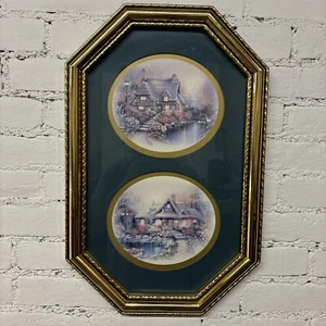 Thomas Kinkade Dual Cottage Prints In Gold-Tone Frame, 22x14” Syroco 1984 - Bild 1 von 14