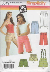 Sewing Pattern Simplicity "Jr. Trend" 3849 Juniors' Cropped Pants & Shorts - Picture 1 of 2