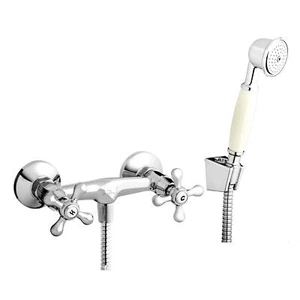 Traditional Cross Head Shower Mixer Wall Mounted Kit Chrome Plated Brass - Picture 1 of 2