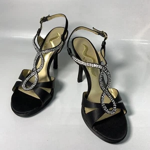 NINA Pump Sandal Black Satin Women’s 6.5 M - Picture 1 of 2
